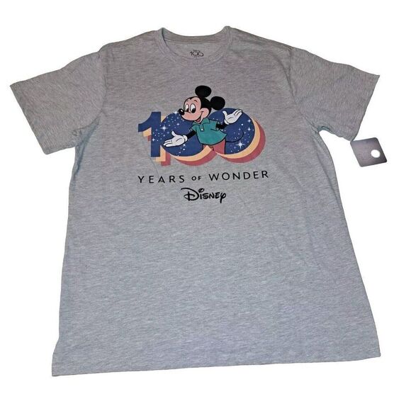 Disney Mens Large Gray Mickey Mouse Tee Shirt 100 Years Of Wonder New - Picture 1 of 6